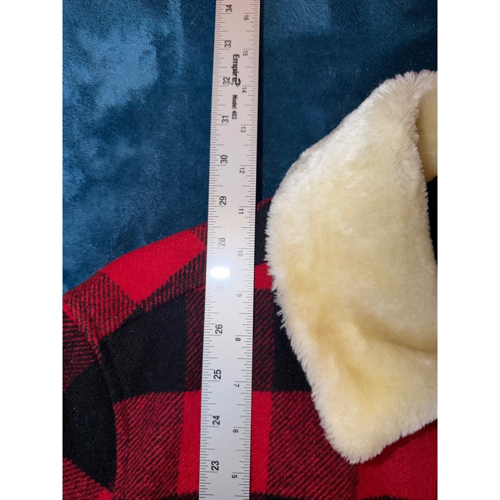 Forever 21 Men Red Black Buffalo Plaid Faux Shearling Collar Zip Jacket Large - Picture 3 of 5
